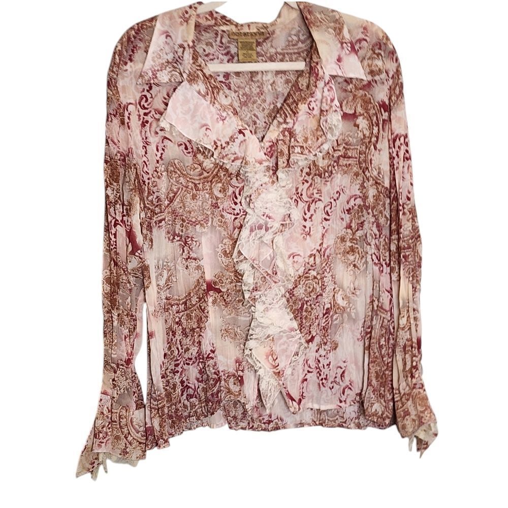 Vintage top sheer ruffled lace front flare sleeve Fairy Renaissan Victorian XL